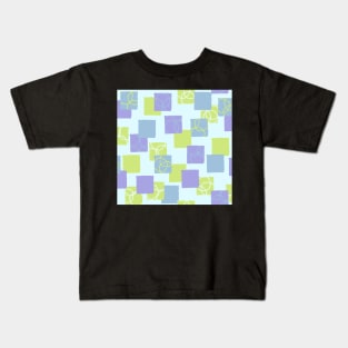 Melon, lavender sky blue mod squares on pale blue Kids T-Shirt